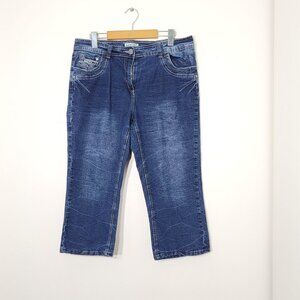 Marie Claire Cropped Denim Blue Jeans Thick Stitch Stretch Size 13